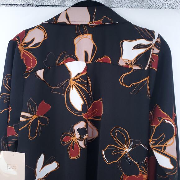 Retro 70s Modern Hippie Floral Earth Tone Notch Lapel Trapeze Jacket Roll Cuff S - Picture 11 of 14